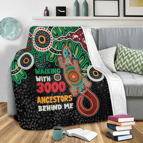 Australia Aboriginal Blanket - Walking with 3000 Ancestors Behind Me With Goanna Blanket Australia Aboriginal Blanket - Walking with 3000 Ancestors Behind Me With Goanna Blanket