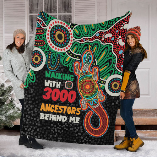 Australia Aboriginal Blanket - Walking with 3000 Ancestors Behind Me With Goanna Blanket Australia Aboriginal Blanket - Walking with 3000 Ancestors Behind Me With Goanna Blanket