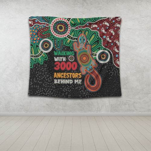 Australia Aboriginal Tapestry - Walking with 3000 Ancestors Behind Me With Goanna Tapestry