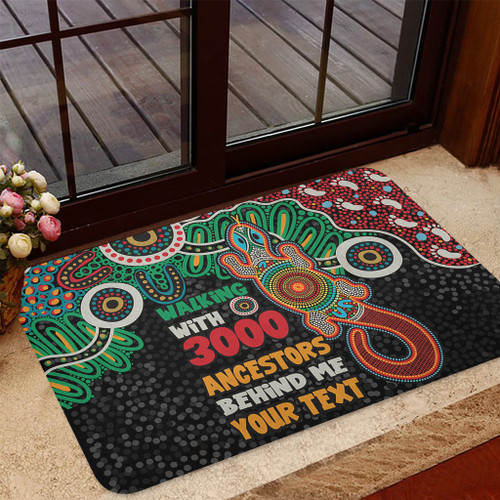 Australia Aboriginal Door Mat - Walking with 3000 Ancestors Behind Me With Goanna Door Mat Australia Aboriginal Door Mat - Walking with 3000 Ancestors Behind Me With Goanna Door Mat