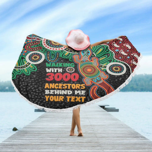 Australia Aboriginal Beach Blanket - Walking with 3000 Ancestors Behind Me With Goanna Beach Blanket Australia Aboriginal Beach Blanket - Walking with 3000 Ancestors Behind Me With Goanna Beach Blanket