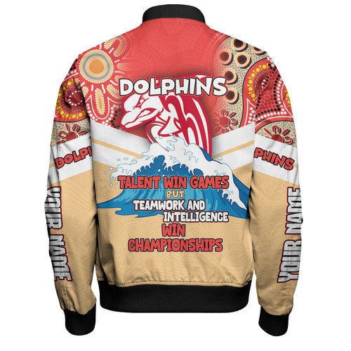 Redcliffe Dolphins Bomber Jacket - Custom Talent Win Games But Teamwork And Intelligence Win Championships With Aboriginal Style Redcliffe Dolphins Bomber Jacket - Custom Talent Win Games But Teamwork And Intelligence Win Championships With Aboriginal Style