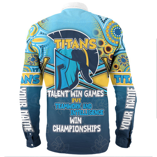 Gold Coast Titans Sport Long Sleeve Shirt - Custom Talent Win Games But Teamwork And Intelligence Win Championships With Aboriginal Style Gold Coast Titans Sport Long Sleeve Shirt - Custom Talent Win Games But Teamwork And Intelligence Win Championships With Aboriginal Style