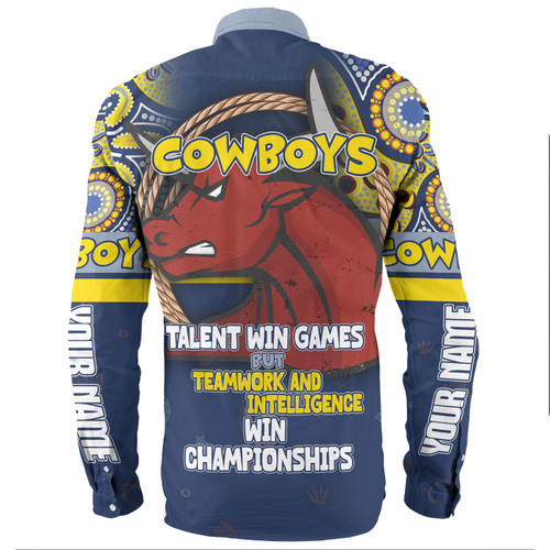 North Queensland Cowboys Long Sleeve Shirt - Custom Talent Win Games But Teamwork And Intelligence Win Championships With Aboriginal Style North Queensland Cowboys Long Sleeve Shirt - Custom Talent Win Games But Teamwork And Intelligence Win Championships With Aboriginal Style