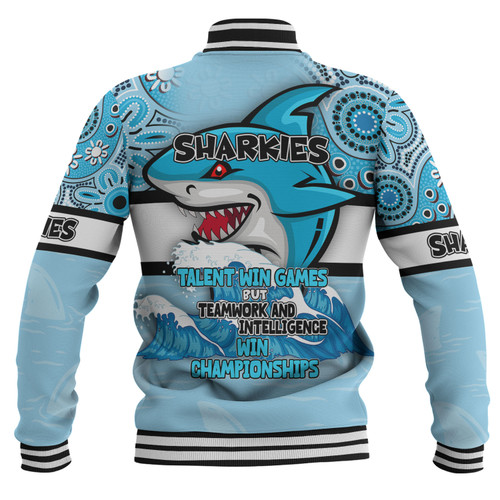 Cronulla-Sutherland Sharks Baseball Jacket - Custom Talent Win Games But Teamwork And Intelligence Win Championships With Aboriginal Style Cronulla-Sutherland Sharks Baseball Jacket - Custom Talent Win Games But Teamwork And Intelligence Win Championships With Aboriginal Style