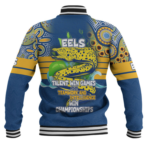 Parramatta Eels Sport Baseball Jacket - Custom Talent Win Games But Teamwork And Intelligence Win Championships With Aboriginal Style Parramatta Eels Sport Baseball Jacket - Custom Talent Win Games But Teamwork And Intelligence Win Championships With Aboriginal Style
