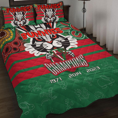 South Sydney Rabbitohs Quilt Bed Set Talent Win Games But Teamwork And Intelligence Win Championships With Aboriginal Style