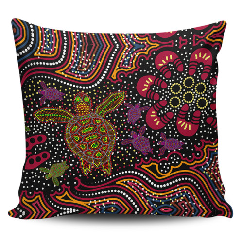 Australia Indigenous Pillow Cover - Aboriginal inspired art turtles dreaming story background