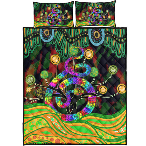 Australia Aboriginal Quilt Bed Set - Australia Rainbow Snake And Tree Aboriginal Style Quilt Bed Set Australia Aboriginal Quilt Bed Set - Australia Rainbow Snake And Tree Aboriginal Style Quilt Bed Set