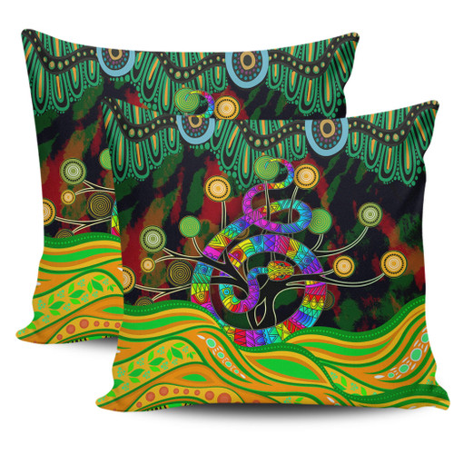 Australia Aboriginal Pillow Covers - Australia Rainbow Snake And Tree Aboriginal Style Pillow Covers