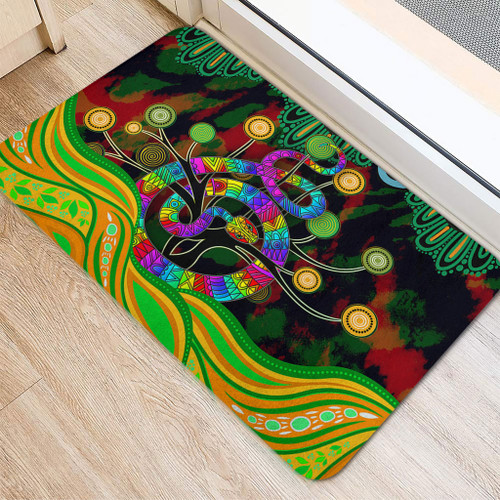 Australia Aboriginal Door Mat - Australia Rainbow Snake And Tree Aboriginal Style Door Mat Australia Aboriginal Door Mat - Australia Rainbow Snake And Tree Aboriginal Style Door Mat