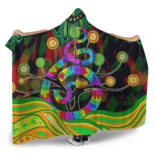 Australia Aboriginal Hooded Blanket - Australia Rainbow Snake And Tree Aboriginal Style Hooded Blanket Australia Aboriginal Hooded Blanket - Australia Rainbow Snake And Tree Aboriginal Style Hooded Blanket