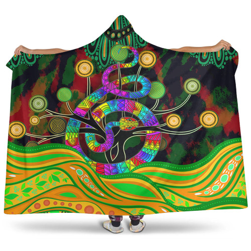 Australia Aboriginal Hooded Blanket - Australia Rainbow Snake And Tree Aboriginal Style Hooded Blanket Australia Aboriginal Hooded Blanket - Australia Rainbow Snake And Tree Aboriginal Style Hooded Blanket
