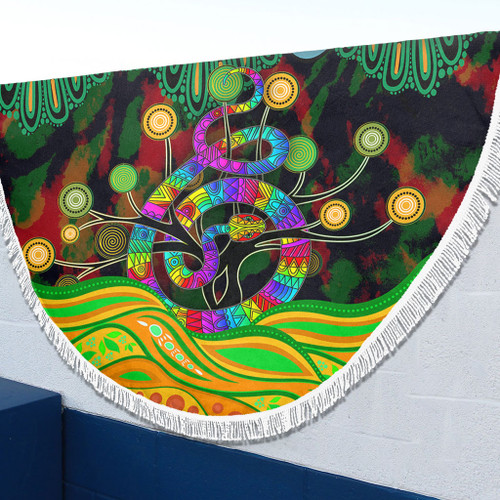 Australia Aboriginal Beach Blanket - Australia Rainbow Snake And Tree Aboriginal Style Beach Blanket Australia Aboriginal Beach Blanket - Australia Rainbow Snake And Tree Aboriginal Style Beach Blanket