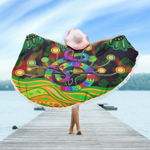 Australia Aboriginal Beach Blanket - Australia Rainbow Snake And Tree Aboriginal Style Beach Blanket Australia Aboriginal Beach Blanket - Australia Rainbow Snake And Tree Aboriginal Style Beach Blanket