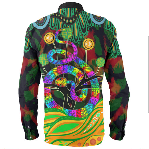 Australia Long Sleeve Shirt - Australia Rainbow Snake And Tree Aboriginal Style Australia Long Sleeve Shirt - Australia Rainbow Snake And Tree Aboriginal Style