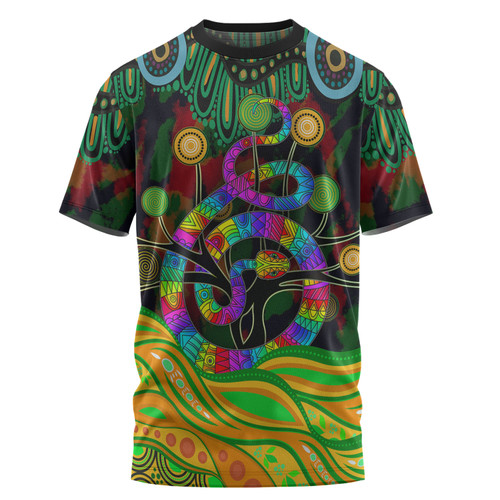 Australia T-Shirt - Australia Rainbow Snake And Tree Aboriginal Style