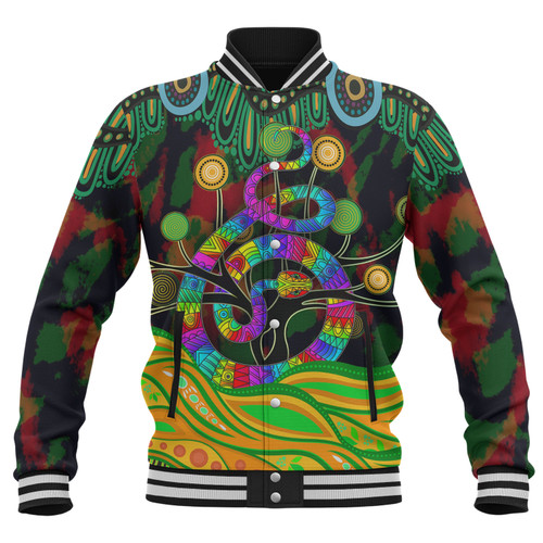 Australia Baseball Jacket - Australia Rainbow Snake And Tree Aboriginal Style