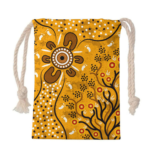 Australia Aboriginal Drawstring Bag - Aboriginal art vector background with bush leaves Bag Australia Aboriginal Drawstring Bag - Aboriginal art vector background with bush leaves Bag