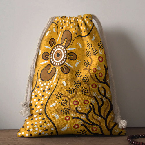 Australia Aboriginal Drawstring Bag - Aboriginal art vector background with bush leaves Bag Australia Aboriginal Drawstring Bag - Aboriginal art vector background with bush leaves Bag