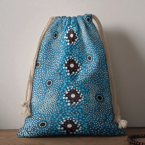Australia Aboriginal Drawstring Bag - Aboriginal dot art blue background Bag Australia Aboriginal Drawstring Bag - Aboriginal dot art blue background Bag