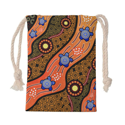 Australia Aboriginal Drawstring Bag - Aboriginal dot art turtle background Bag Australia Aboriginal Drawstring Bag - Aboriginal dot art turtle background Bag
