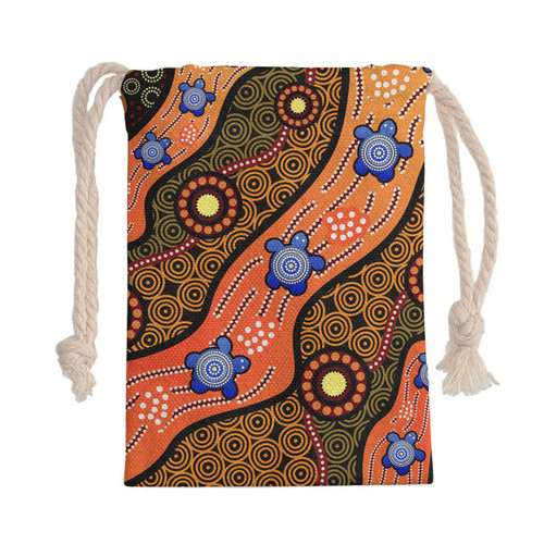 Australia Aboriginal Drawstring Bag - Aboriginal dot art turtle background Bag Australia Aboriginal Drawstring Bag - Aboriginal dot art turtle background Bag