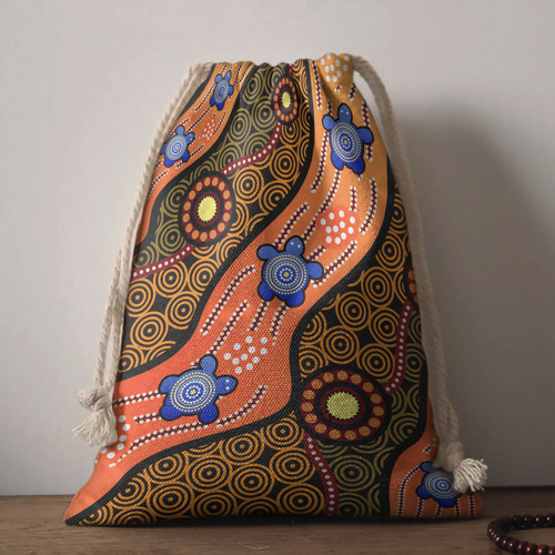 Australia Aboriginal Drawstring Bag - Aboriginal dot art turtle background Bag Australia Aboriginal Drawstring Bag - Aboriginal dot art turtle background Bag