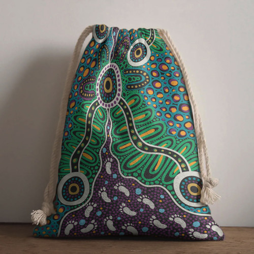Australia Aboriginal Drawstring Bag - Blue aboriginal dot art background Bag