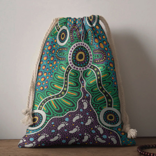 Australia Aboriginal Drawstring Bag - Blue aboriginal dot art background Bag Australia Aboriginal Drawstring Bag - Blue aboriginal dot art background Bag