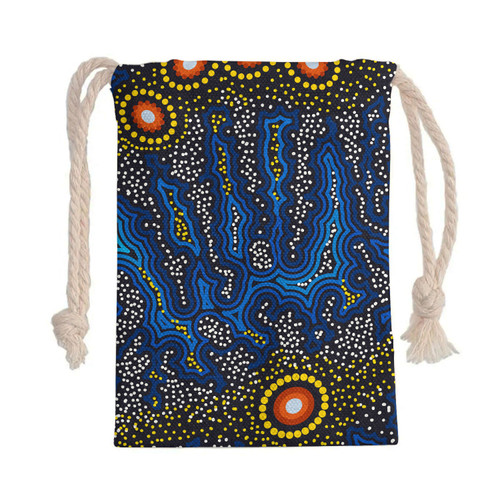 Australia Aboriginal Drawstring Bag - Blue background of aboriginal art dreaming Bag Australia Aboriginal Drawstring Bag - Blue background of aboriginal art dreaming Bag