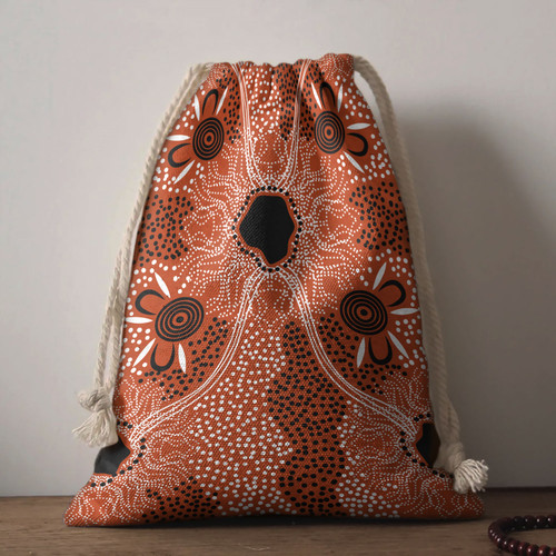 Australia Aboriginal Drawstring Bag - Connection art, brown aboriginal dot art background Bag Australia Aboriginal Drawstring Bag - Connection art, brown aboriginal dot art background Bag