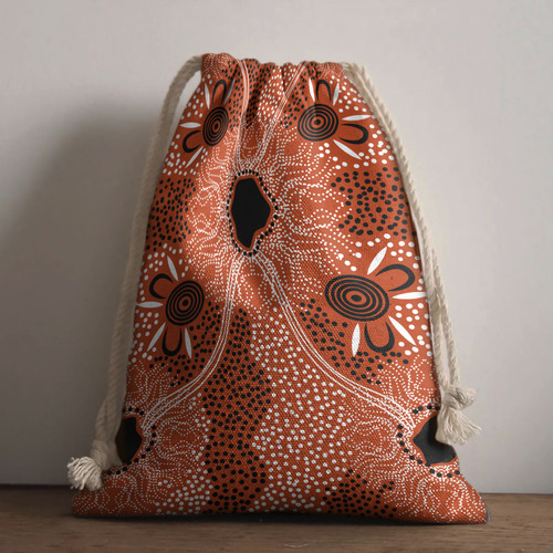 Australia Aboriginal Drawstring Bag - Connection art, brown aboriginal dot art background Bag