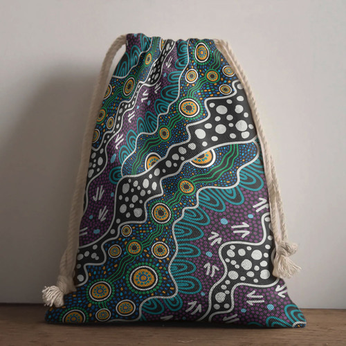 Australia Aboriginal Drawstring Bag - Dot art design from Aboriginal culture in a vector painting Bag