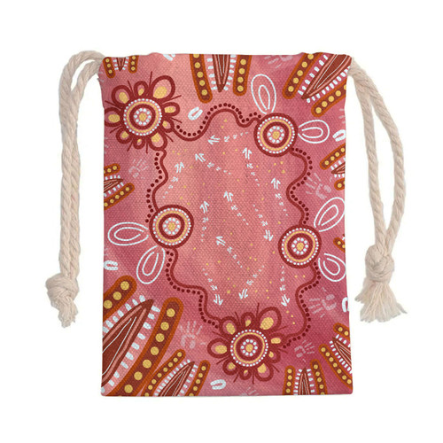 Australia Aboriginal Drawstring Bag - Pink aboriginal style of artwork Bag