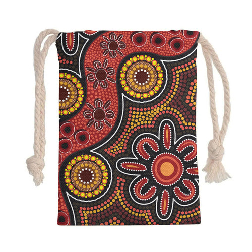 Australia Aboriginal Drawstring Bag - Red Flower Aboriginal Art Orange Background Bag