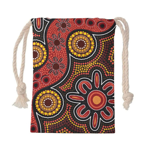Australia Aboriginal Drawstring Bag - Red Flower Aboriginal Art Orange Background Bag