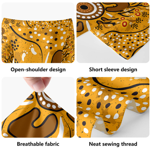 Australia Aboriginal Short Sleeve Off Shoulder Lady Dress - Aboriginal art vector background with bush leaves Dress Australia Aboriginal Short Sleeve Off Shoulder Lady Dress - Aboriginal art vector background with bush leaves Dress