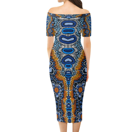 Australia Aboriginal Short Sleeve Off Shoulder Lady Dress - Aboriginal artwork for home decor Dress Australia Aboriginal Short Sleeve Off Shoulder Lady Dress - Aboriginal artwork for home decor Dress