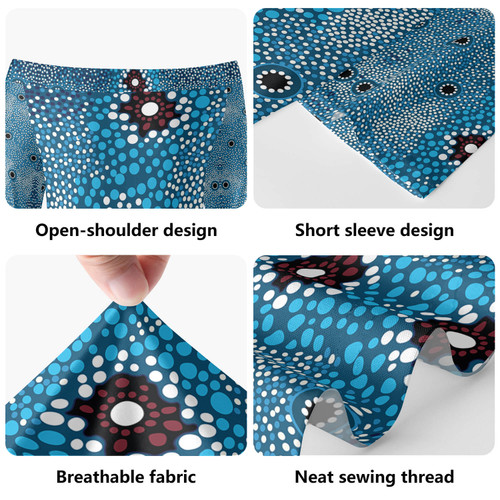 Australia Aboriginal Short Sleeve Off Shoulder Lady Dress - Aboriginal dot art blue background Dress Australia Aboriginal Short Sleeve Off Shoulder Lady Dress - Aboriginal dot art blue background Dress