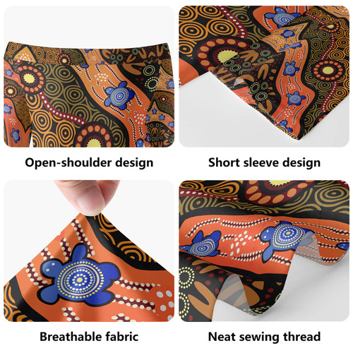 Australia Aboriginal Short Sleeve Off Shoulder Lady Dress - Aboriginal dot art turtle background Dress Australia Aboriginal Short Sleeve Off Shoulder Lady Dress - Aboriginal dot art turtle background Dress