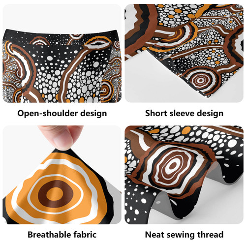 Australia Aboriginal Short Sleeve Off Shoulder Lady Dress - Aboriginal dot art vector painting Connection concept Dress Australia Aboriginal Short Sleeve Off Shoulder Lady Dress - Aboriginal dot art vector painting Connection concept Dress