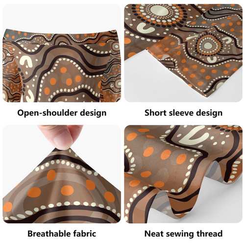 Australia Aboriginal Short Sleeve Off Shoulder Lady Dress - Aboriginal dot design background Dress Australia Aboriginal Short Sleeve Off Shoulder Lady Dress - Aboriginal dot design background Dress