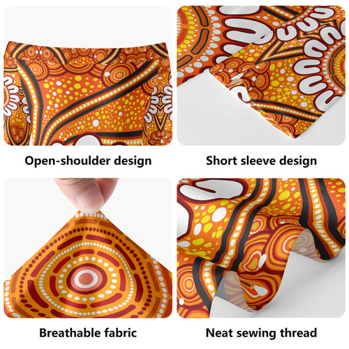 Australia Aboriginal Short Sleeve Off Shoulder Lady Dress - Aboriginal style of dot background Dress Australia Aboriginal Short Sleeve Off Shoulder Lady Dress - Aboriginal style of dot background Dress