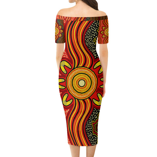 Australia Aboriginal Short Sleeve Off Shoulder Lady Dress - Australian aboriginal dot art Dress Australia Aboriginal Short Sleeve Off Shoulder Lady Dress - Australian aboriginal dot art Dress
