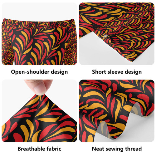 Australia Aboriginal Short Sleeve Off Shoulder Lady Dress - Bush leaves vector seamless texture background Dress