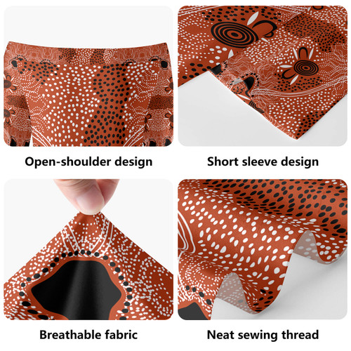 Australia Aboriginal Short Sleeve Off Shoulder Lady Dress - Connection art, brown aboriginal dot art background Dress Australia Aboriginal Short Sleeve Off Shoulder Lady Dress - Connection art, brown aboriginal dot art background Dress