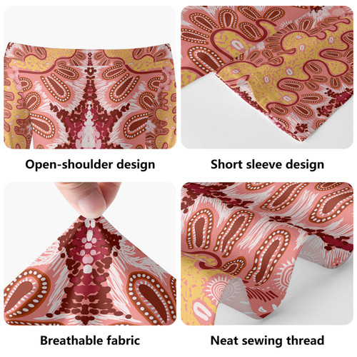 Australia Aboriginal Short Sleeve Off Shoulder Lady Dress - Contemporary Aboriginal Design Dress Australia Aboriginal Short Sleeve Off Shoulder Lady Dress - Contemporary Aboriginal Design Dress