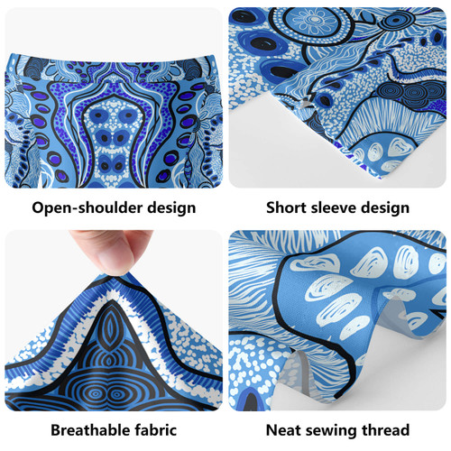 Australia Aboriginal Short Sleeve Off Shoulder Lady Dress - Contemporary style of aboriginal artwork Dress Australia Aboriginal Short Sleeve Off Shoulder Lady Dress - Contemporary style of aboriginal artwork Dress