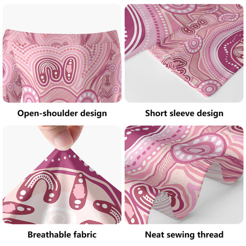 Australia Aboriginal Short Sleeve Off Shoulder Lady Dress - Pink Aboriginal Dot Painting Dress Australia Aboriginal Short Sleeve Off Shoulder Lady Dress - Pink Aboriginal Dot Painting Dress